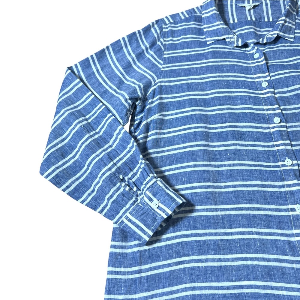 Garnet Hill Womens Easy Linen Tunic‎ Striped Size Medium Coastal Oversized Work - Picture 4 of 8